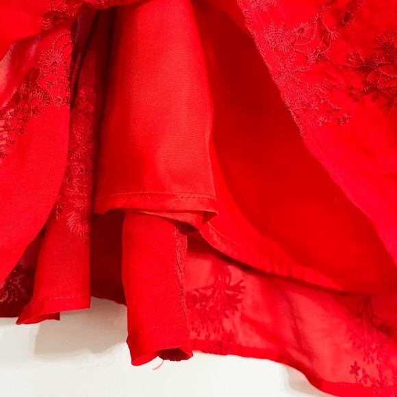 For Love & Lemons Red Embroidered Skirt Size S Side Zip Flounce Button Lined - Picture 10 of 13